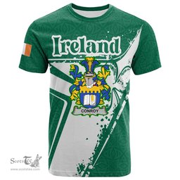 ScotsTee Shop Irish Conroy or O Mulconroy Coat of Arms Irish Celtic Shamrock T Shirt Add Your Text Personalized T Shirt