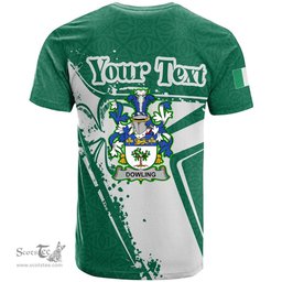 ScotsTee Shop Irish Dowling or O Dowling Coat of Arms Irish Celtic Shamrock T Shirt Add Your Text Personalized T Shirt