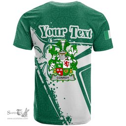 ScotsTee Shop Irish Conroy or O Conry Coat of Arms Irish Celtic Shamrock T Shirt Add Your Text Personalized T Shirt