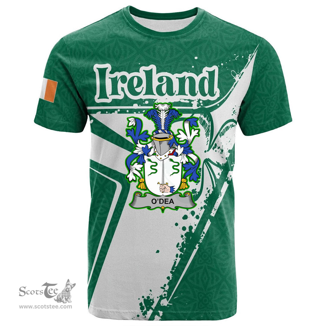 ScotsTee Shop Irish Dea or O Dea Coat of Arms Irish Celtic Shamrock T Shirt Add Your Text Personalized T Shirt