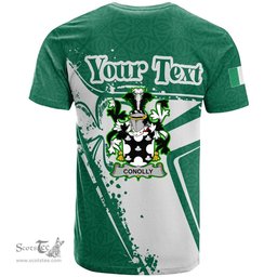 ScotsTee Shop Irish Conolly or O Conolly Coat of Arms Irish Celtic Shamrock T Shirt Add Your Text Personalized T Shirt