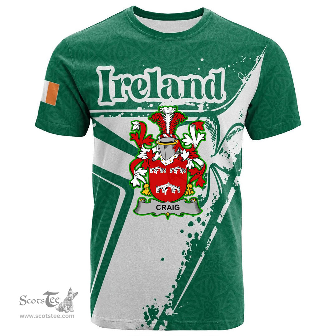 ScotsTee Shop Irish Craig Coat of Arms Irish Celtic Shamrock T Shirt Add Your Text Personalized T Shirt