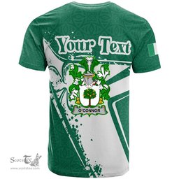 ScotsTee Shop Irish Connor or O Connor Faly Coat of Arms Irish Celtic Shamrock T Shirt Add Your Text Personalized T Shirt