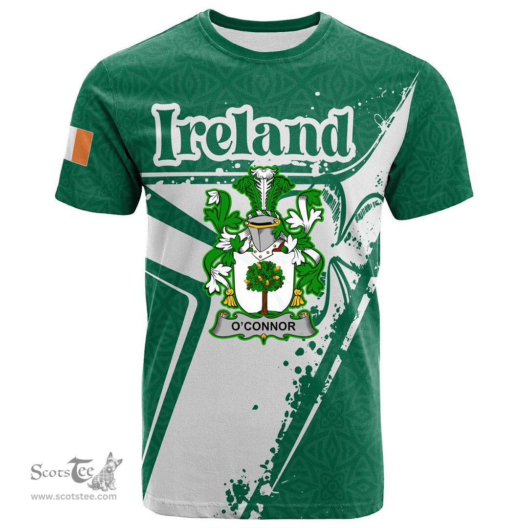 ScotsTee Shop Irish Connor or O Connor Faly Coat of Arms Irish Celtic Shamrock T Shirt Add Your Text Personalized T Shirt