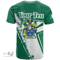 ScotsTee Shop Irish Greene Coat of Arms Irish Celtic Shamrock T Shirt Add Your Text Personalized T Shirt