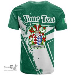 ScotsTee Shop Irish Hickman Coat of Arms Irish Celtic Shamrock T Shirt Add Your Text Personalized T Shirt