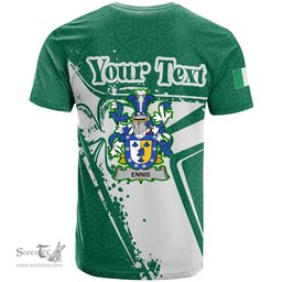 ScotsTee Shop Irish Ennis Coat of Arms Irish Celtic Shamrock T Shirt Add Your Text Personalized T Shirt