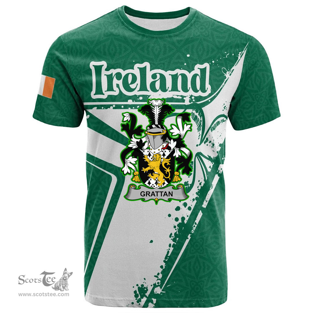 ScotsTee Shop Irish Fergus or O Fearghus Coat of Arms Irish Celtic Shamrock T Shirt Add Your Text Personalized T Shirt