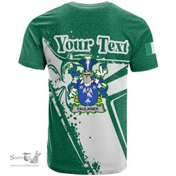 ScotsTee Shop Irish Faulkner Coat of Arms Irish Celtic Shamrock T Shirt Add Your Text Personalized T Shirt