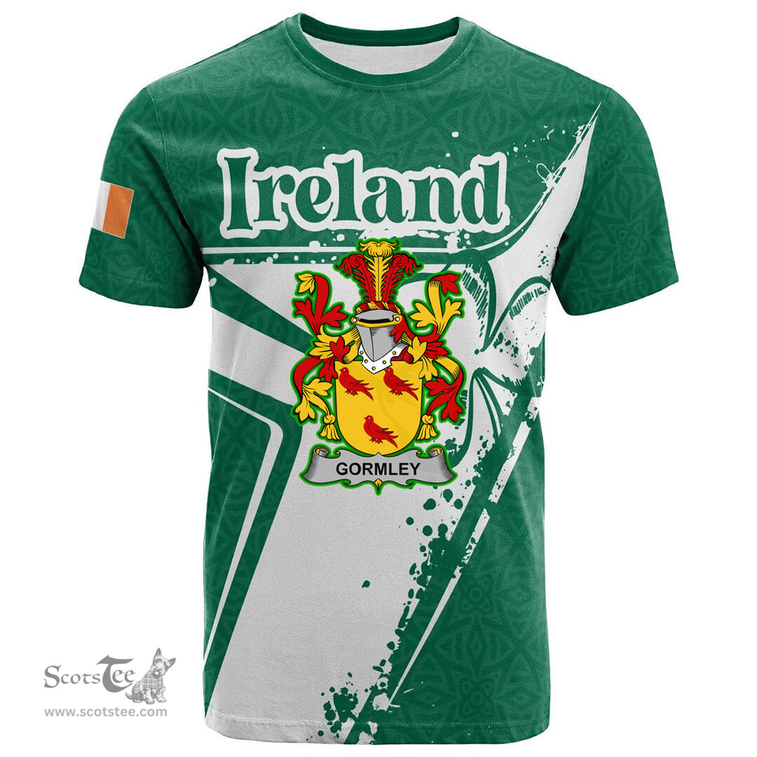ScotsTee Shop Irish Faulkner Coat of Arms Irish Celtic Shamrock T Shirt Add Your Text Personalized T Shirt