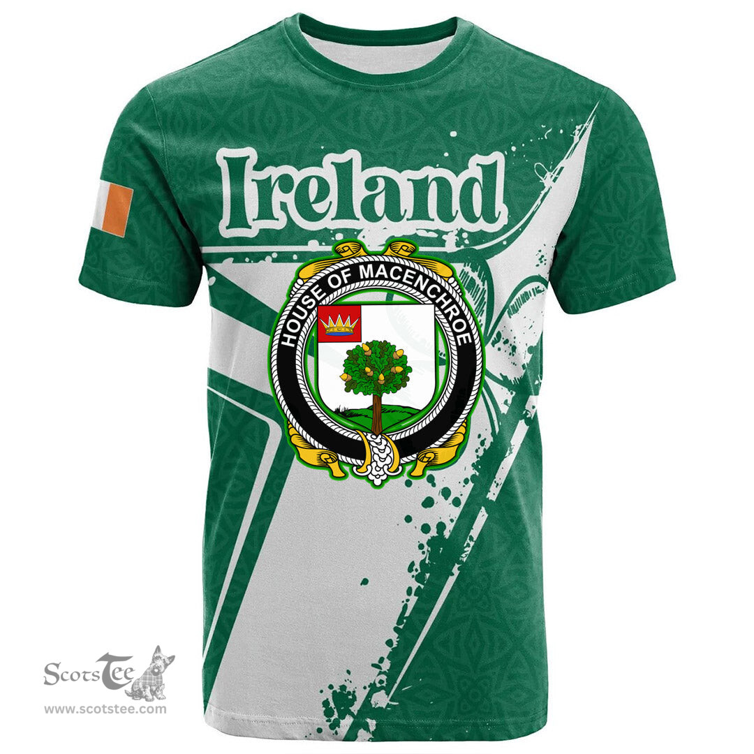 ScotsTee Shop Irish House of MACENCHROE Coat of Arms Irish Celtic Shamrock T Shirt Add Your Text Personalized T Shirt