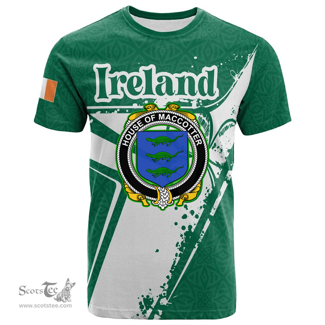 ScotsTee Shop Irish House of MACCOTTER Coat of Arms Irish Celtic Shamrock T Shirt Add Your Text Personalized T Shirt