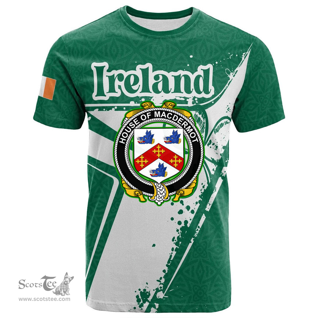 ScotsTee Shop Irish House of MACDERMOT Coat of Arms Irish Celtic Shamrock T Shirt Add Your Text Personalized T Shirt