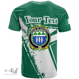 ScotsTee Shop Irish House of HACKETT Coat of Arms Irish Celtic Shamrock T Shirt Add Your Text Personalized T Shirt