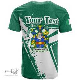 ScotsTee Shop Irish Grainger Coat of Arms Irish Celtic Shamrock T Shirt Add Your Text Personalized T Shirt