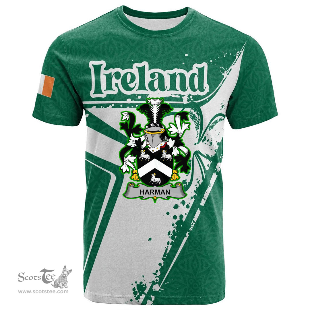 ScotsTee Shop Irish Forster Coat of Arms Irish Celtic Shamrock T Shirt Add Your Text Personalized T Shirt