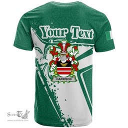 ScotsTee Shop Irish Harrison Coat of Arms Irish Celtic Shamrock T Shirt Add Your Text Personalized T Shirt