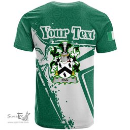 ScotsTee Shop Irish Finn or O Finn Coat of Arms Irish Celtic Shamrock T Shirt Add Your Text Personalized T Shirt
