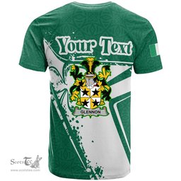 ScotsTee Shop Irish Glennon or Glenane Coat of Arms Irish Celtic Shamrock T Shirt Add Your Text Personalized T Shirt