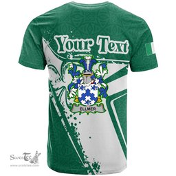 ScotsTee Shop Irish Ellmer Coat of Arms Irish Celtic Shamrock T Shirt Add Your Text Personalized T Shirt