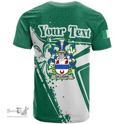 ScotsTee Shop Irish Gilligan or McGilligan Coat of Arms Irish Celtic Shamrock T Shirt Add Your Text Personalized T Shirt