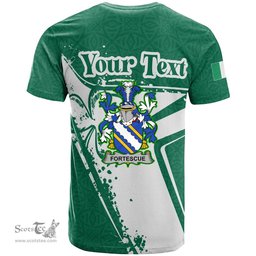 ScotsTee Shop Irish Fortescue Coat of Arms Irish Celtic Shamrock T Shirt Add Your Text Personalized T Shirt