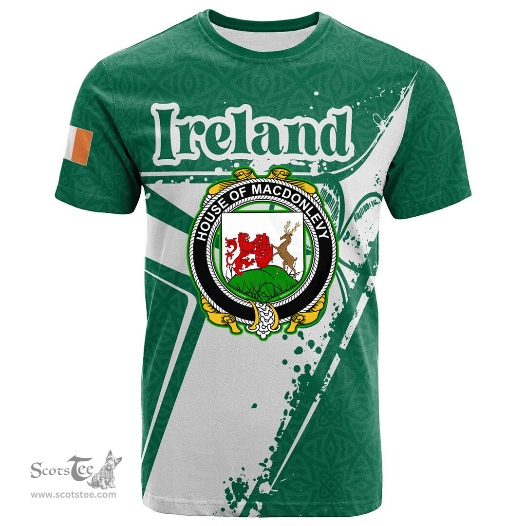 ScotsTee Shop Irish House of MACDONLEVY Coat of Arms Irish Celtic Shamrock T Shirt Add Your Text Personalized T Shirt