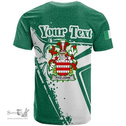 ScotsTee Shop Irish Fitz John Coat of Arms Irish Celtic Shamrock T Shirt Add Your Text Personalized T Shirt