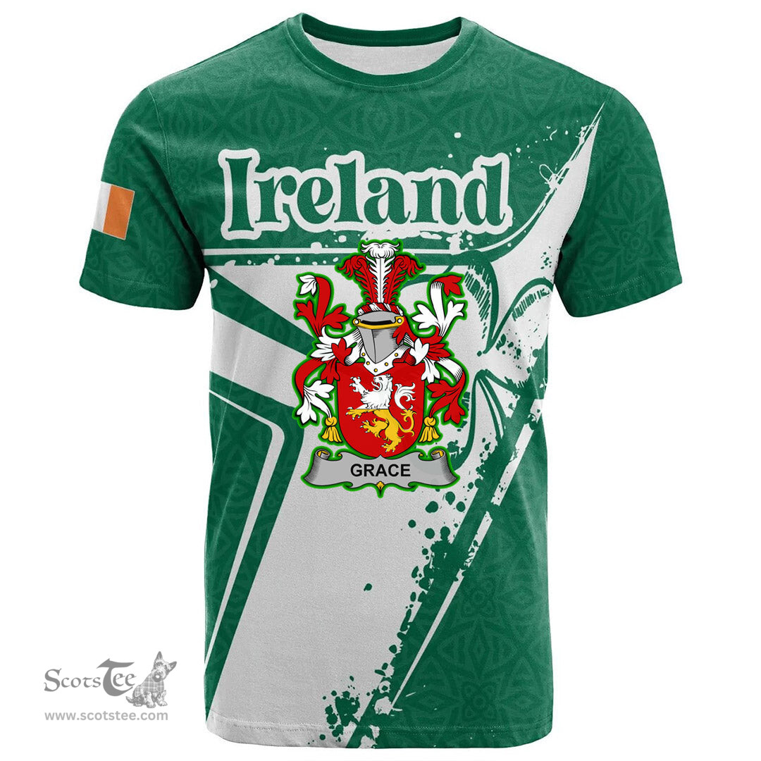 ScotsTee Shop Irish Feeney or O Feney Coat of Arms Irish Celtic Shamrock T Shirt Add Your Text Personalized T Shirt