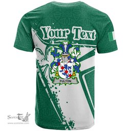 ScotsTee Shop Irish Fulton Coat of Arms Irish Celtic Shamrock T Shirt Add Your Text Personalized T Shirt