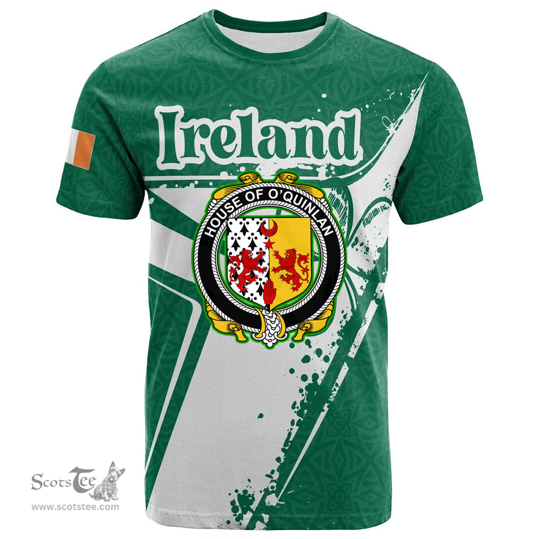 ScotsTee Shop Irish House of O QUINLAN Coat of Arms Irish Celtic Shamrock T Shirt Add Your Text Personalized T Shirt