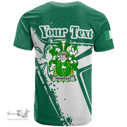 ScotsTee Shop Irish Hennessy or O Hennessy Coat of Arms Irish Celtic Shamrock T Shirt Add Your Text Personalized T Shirt