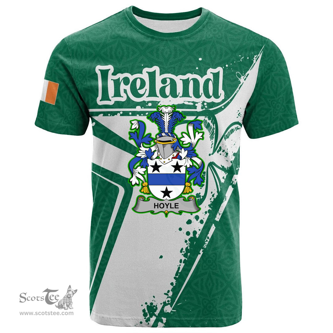 ScotsTee Shop Irish Hoyle or McIlhoyle Coat of Arms Irish Celtic Shamrock T Shirt Add Your Text Personalized T Shirt