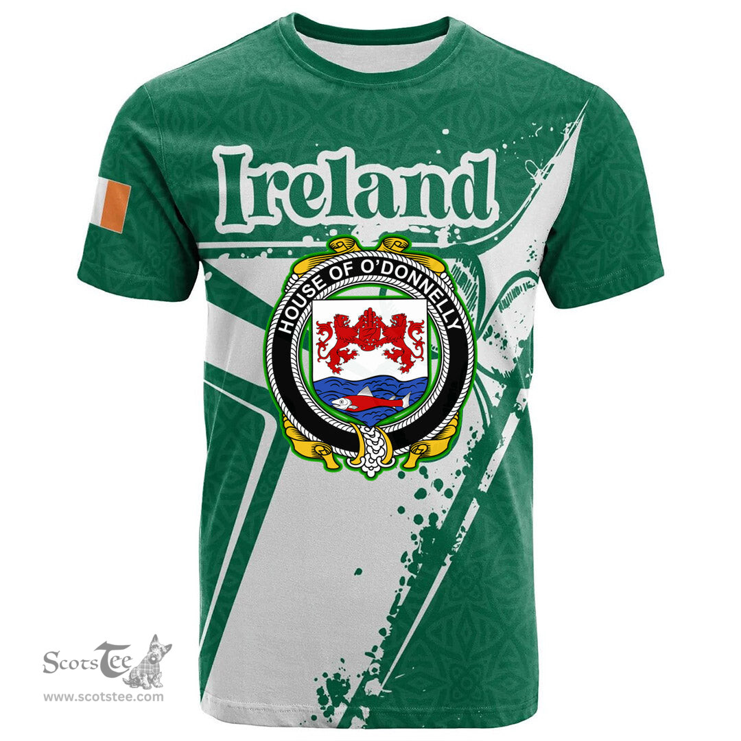 ScotsTee Shop Irish House of O DONNELLY Coat of Arms Irish Celtic Shamrock T Shirt Add Your Text Personalized T Shirt