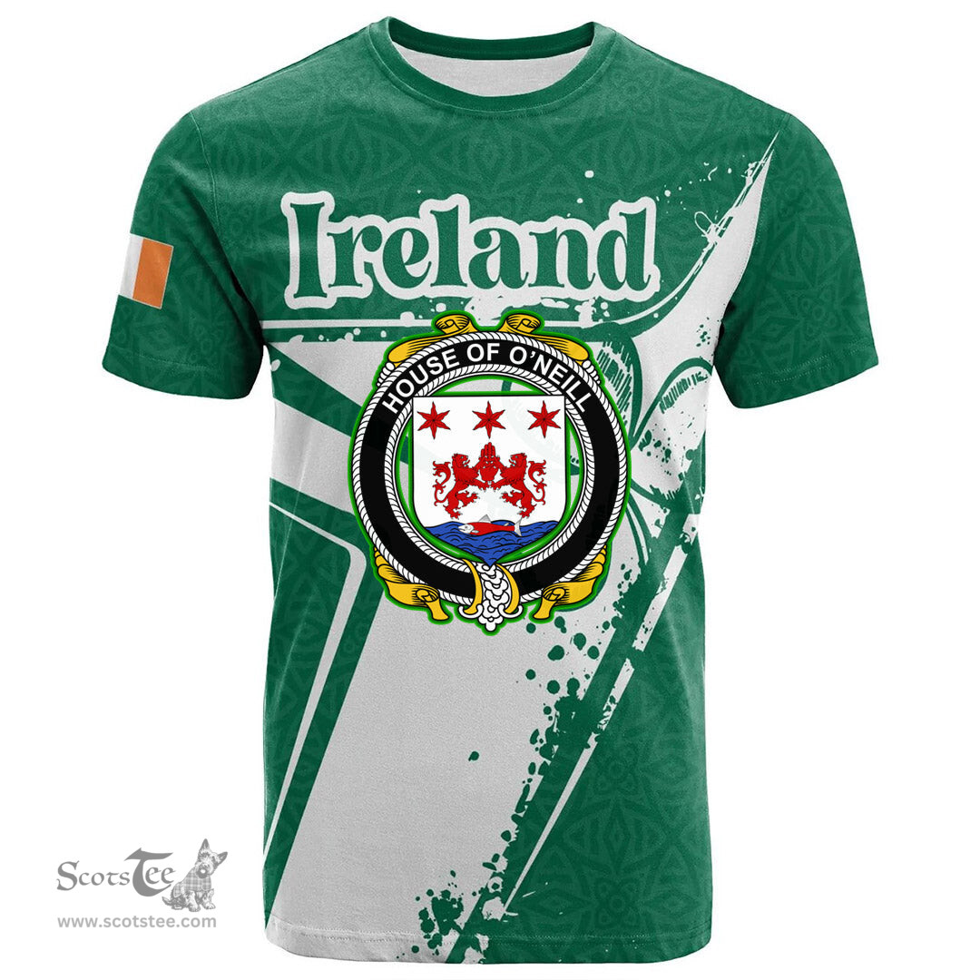 ScotsTee Shop Irish House of O NEILL Coat of Arms Irish Celtic Shamrock T Shirt Add Your Text Personalized T Shirt