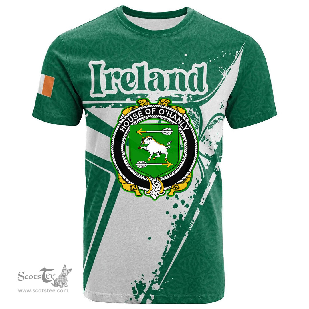ScotsTee Shop Irish House of O HANLY Coat of Arms Irish Celtic Shamrock T Shirt Add Your Text Personalized T Shirt
