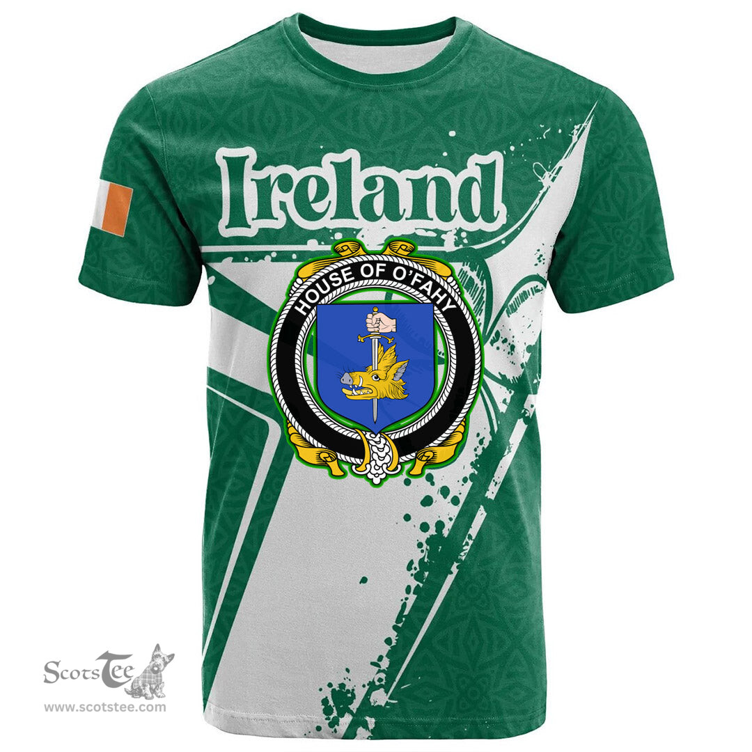 ScotsTee Shop Irish House of O FAHY Coat of Arms Irish Celtic Shamrock T Shirt Add Your Text Personalized T Shirt
