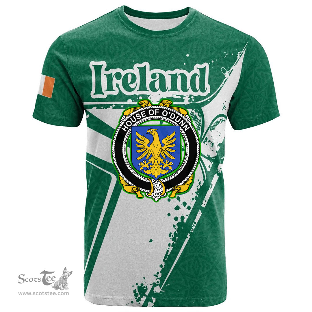 ScotsTee Shop Irish House of O DUNN Coat of Arms Irish Celtic Shamrock T Shirt Add Your Text Personalized T Shirt