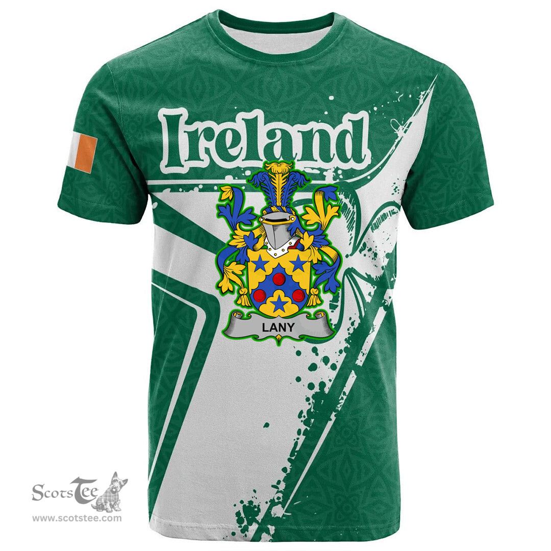 ScotsTee Shop Irish Lany or Laney Coat of Arms Irish Celtic Shamrock T Shirt Add Your Text Personalized T Shirt