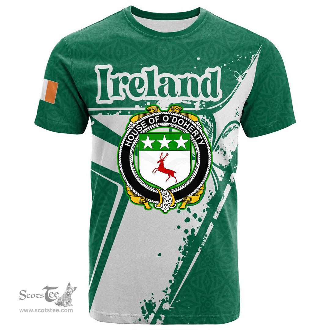 ScotsTee Shop Irish House of O DOHERTY Coat of Arms Irish Celtic Shamrock T Shirt Add Your Text Personalized T Shirt