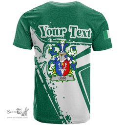 ScotsTee Shop Irish Legg or Legge Coat of Arms Irish Celtic Shamrock T Shirt Add Your Text Personalized T Shirt