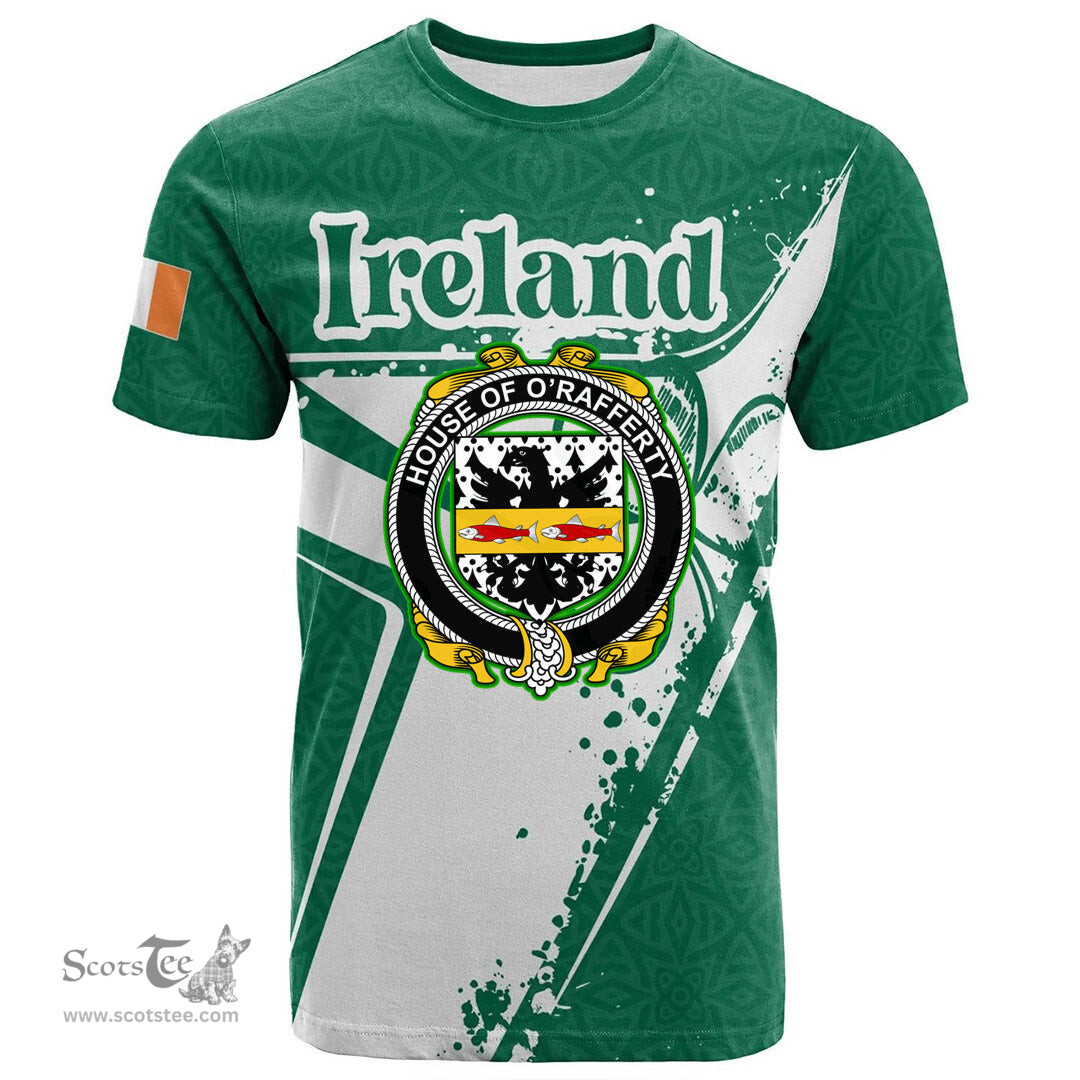 ScotsTee Shop Irish House of O RAFFERTY Coat of Arms Irish Celtic Shamrock T Shirt Add Your Text Personalized T Shirt