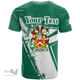 ScotsTee Shop Irish Malpas Coat of Arms Irish Celtic Shamrock T Shirt Add Your Text Personalized T Shirt