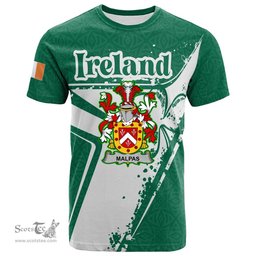 ScotsTee Shop Irish Malpas Coat of Arms Irish Celtic Shamrock T Shirt Add Your Text Personalized T Shirt