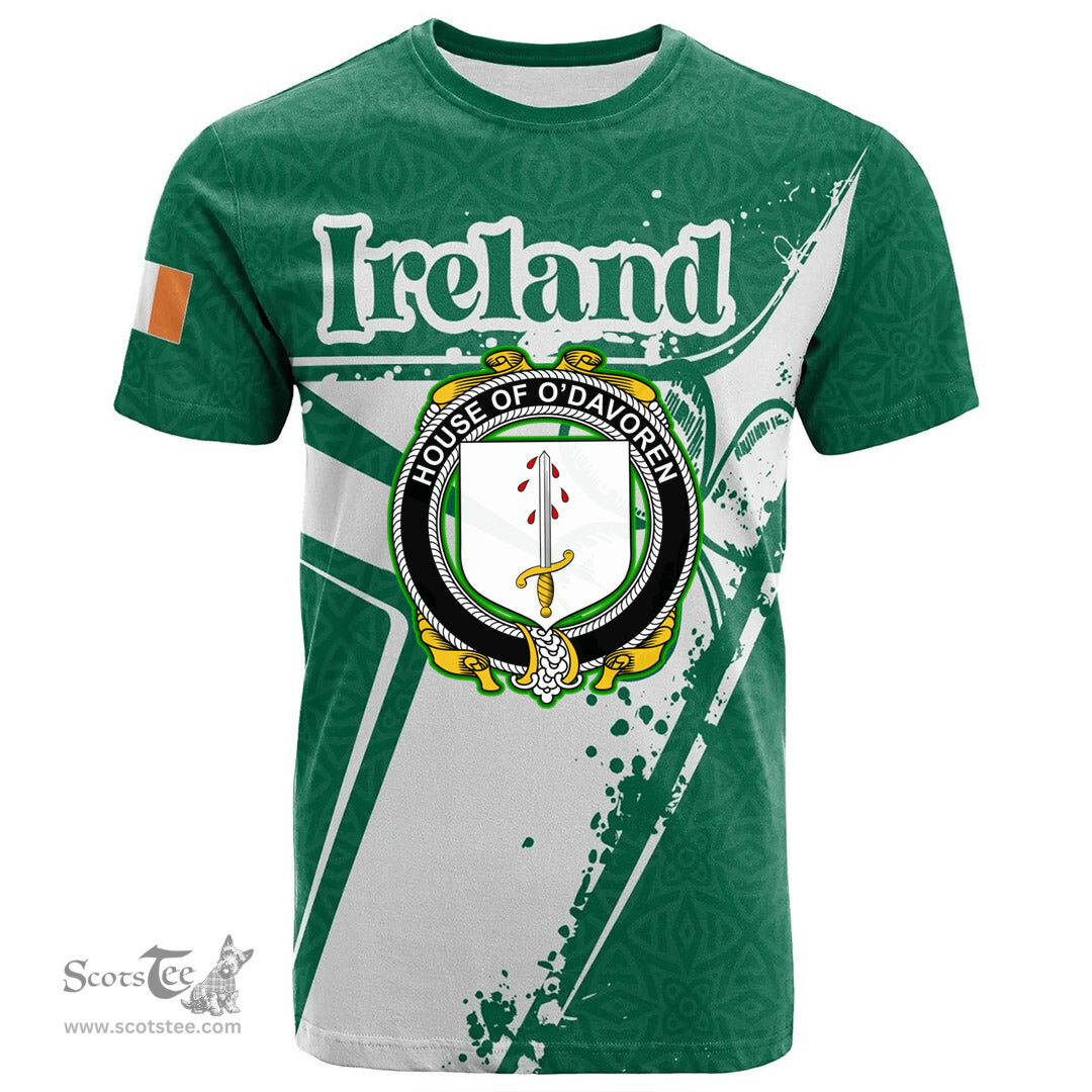 ScotsTee Shop Irish House of O DAVOREN Coat of Arms Irish Celtic Shamrock T Shirt Add Your Text Personalized T Shirt