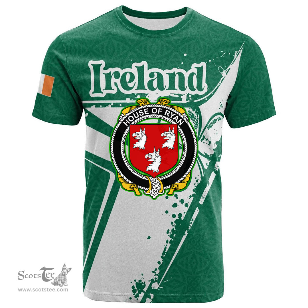 ScotsTee Shop Irish House of RYAN O Mulrian Coat of Arms Irish Celtic Shamrock T Shirt Add Your Text Personalized T Shirt