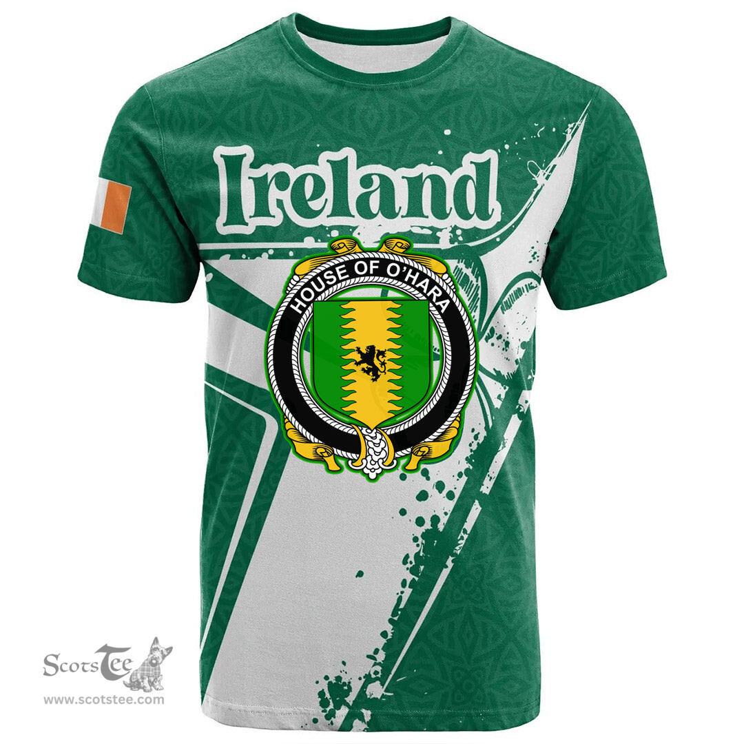 ScotsTee Shop Irish House of O HARA Coat of Arms Irish Celtic Shamrock T Shirt Add Your Text Personalized T Shirt