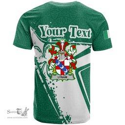 ScotsTee Shop Irish Lynam or O Lynam Coat of Arms Irish Celtic Shamrock T Shirt Add Your Text Personalized T Shirt