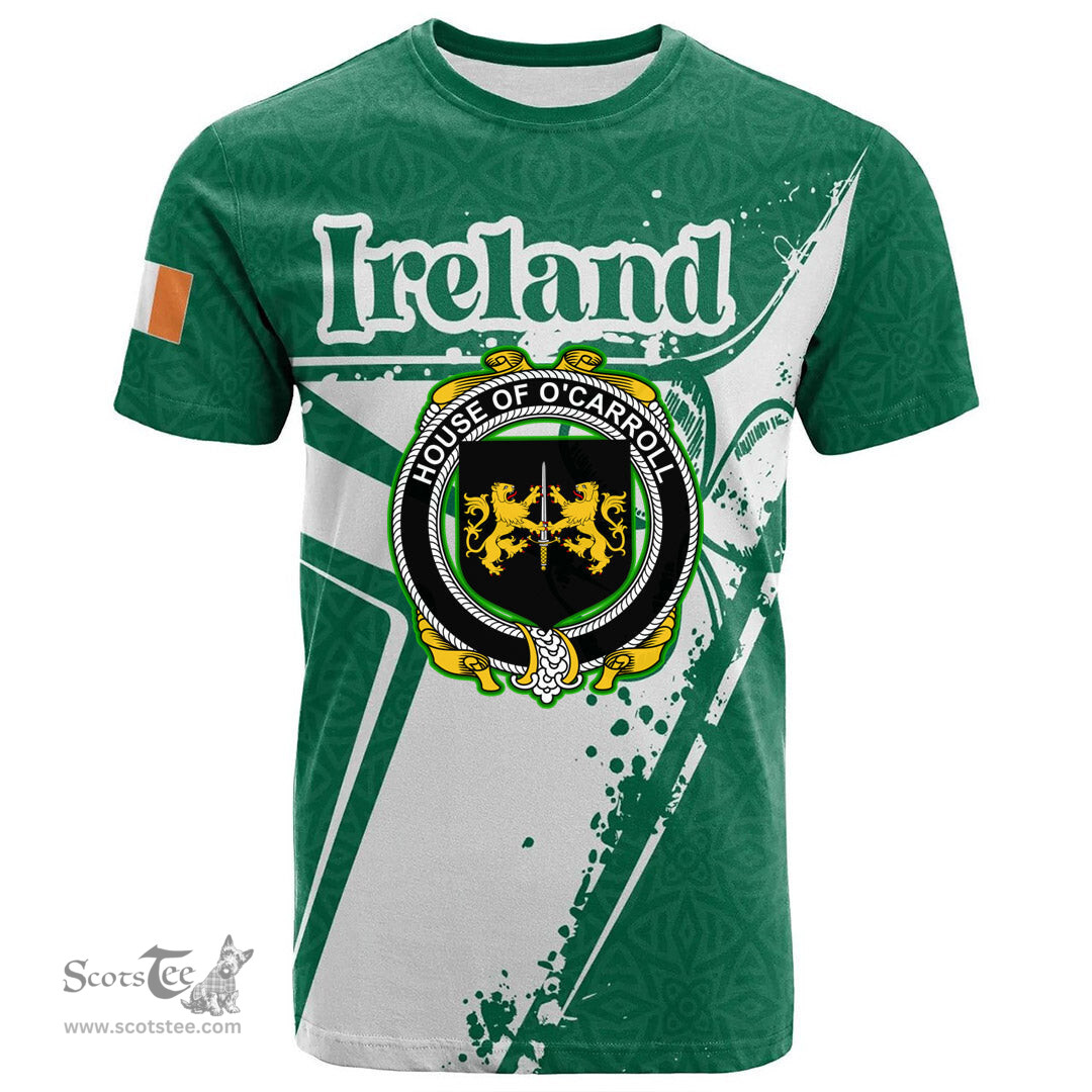 ScotsTee Shop Irish House of O CARROLL Coat of Arms Irish Celtic Shamrock T Shirt Add Your Text Personalized T Shirt