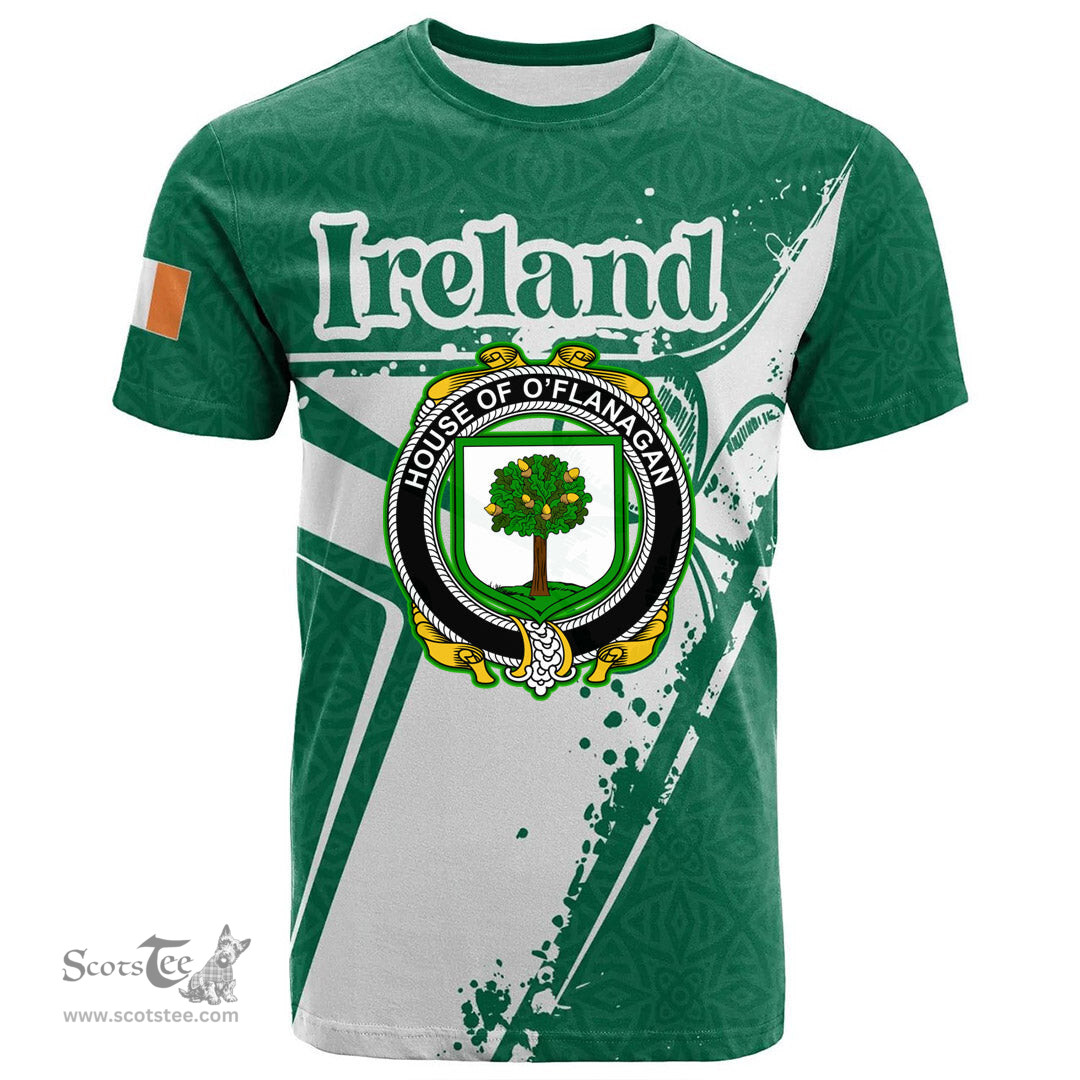 ScotsTee Shop Irish House of O FLANAGAN Coat of Arms Irish Celtic Shamrock T Shirt Add Your Text Personalized T Shirt